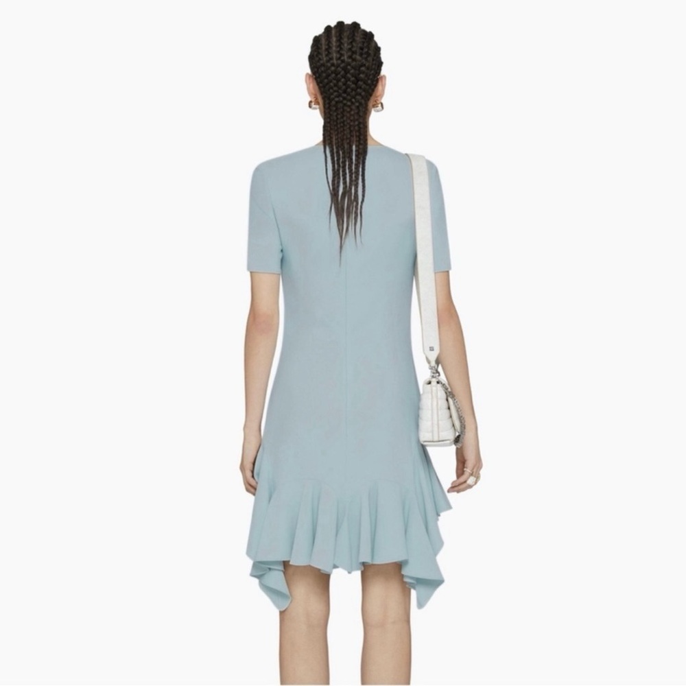 GIVENCHY BLUE ASYMMETRICAL RUFFLE MINI DRESS - Picture 7 of 11